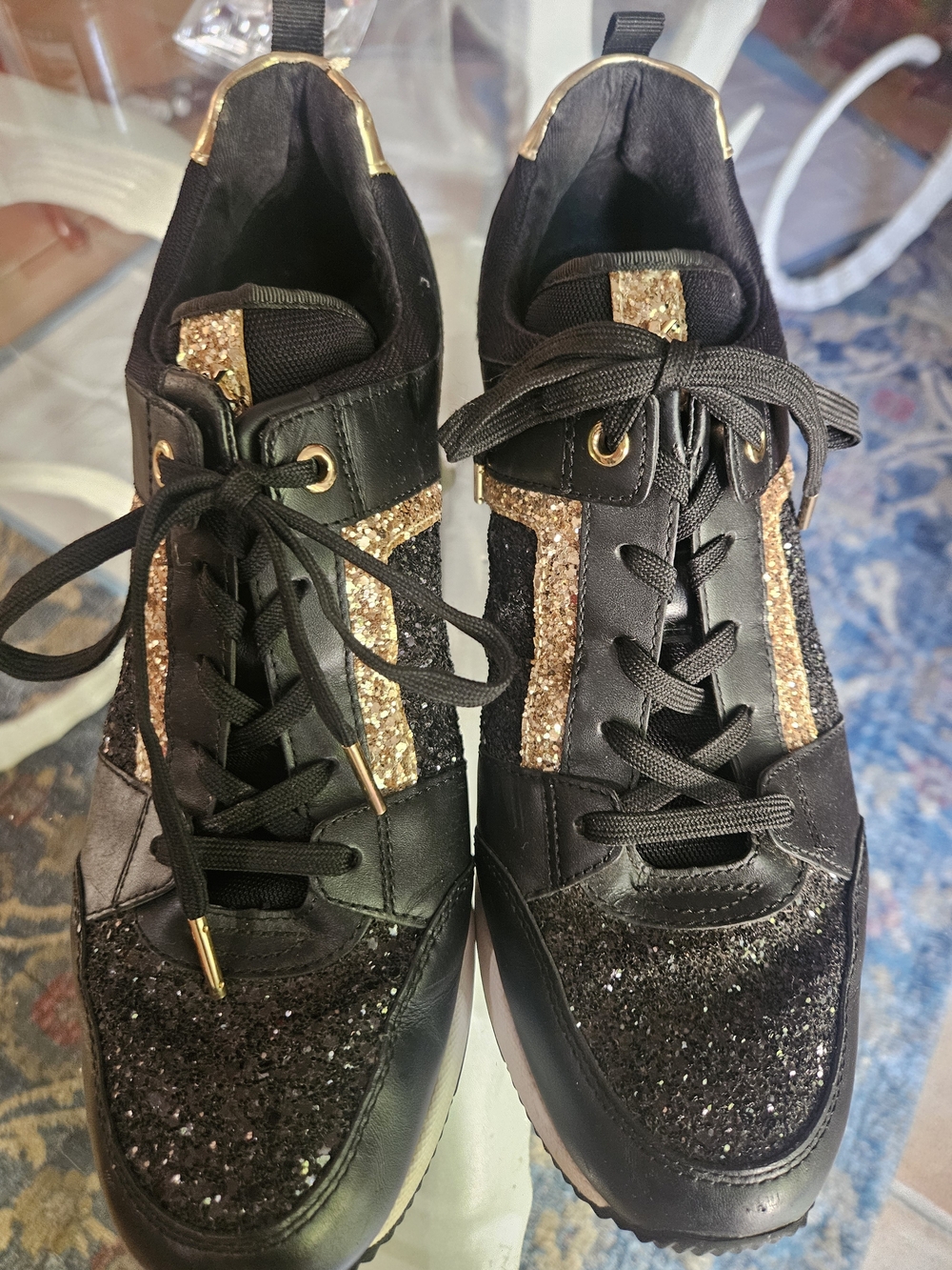 Women’s Black Sneakers with Gold And Black Glitter Accents Michael Kors size 10
